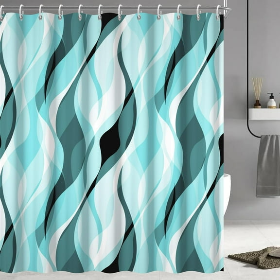 Teal Shower Curtain, Abstract Turquoise and Grey Striped Shower Curtain Set for Bathroom Waterproof Shower Curtain with Hooks 36"W x 72"L (Pack of 1)