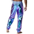 thumbnail image 5 of Sxiwei Mens Shiny Metallic Jogger Pants Holographic Rave Disco Dance Harem Pants Boho Arab Trousers Blue M, 5 of 6