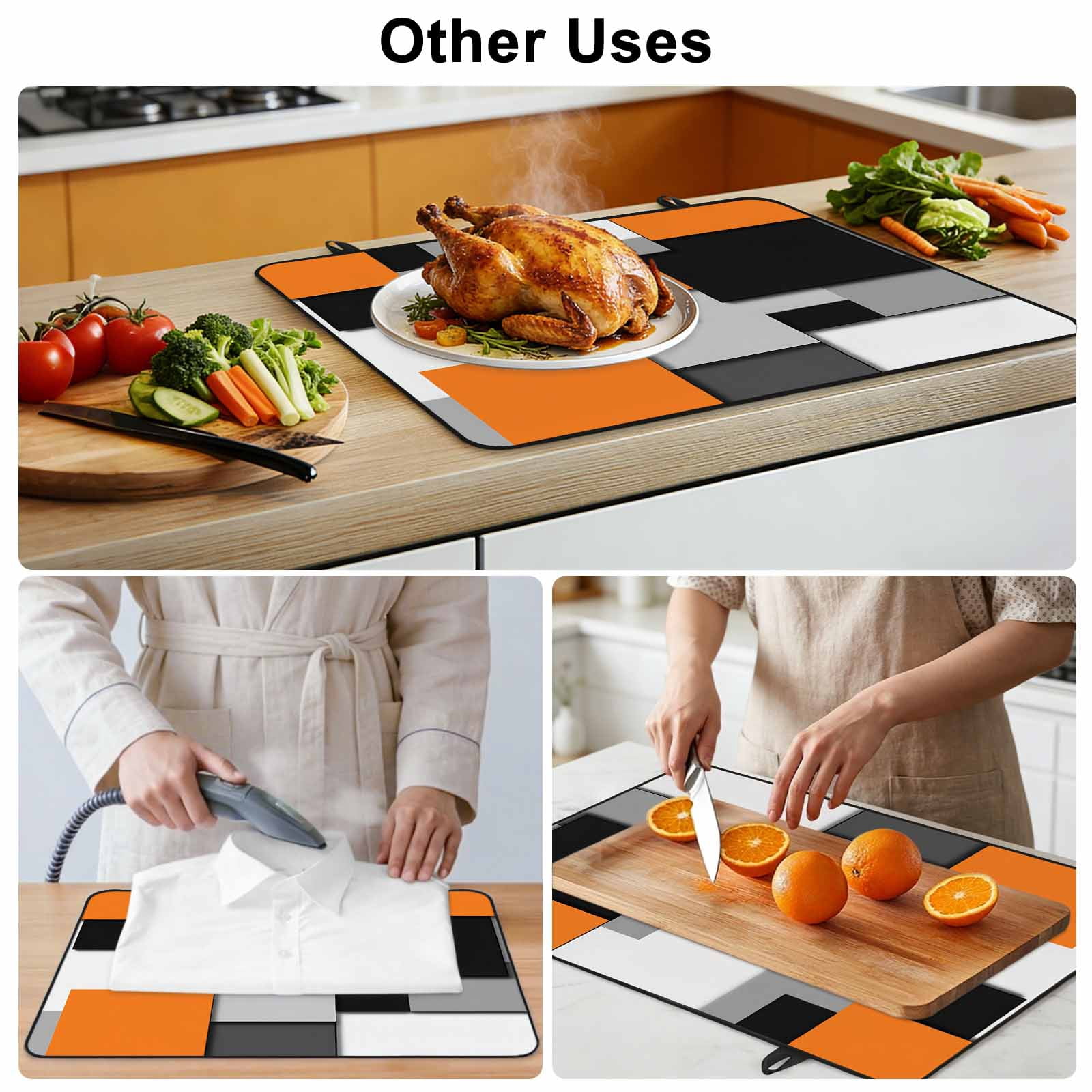 Orange Grey Black Geometric Stove Top Cover for Electric Stove, Heat-proof & Non Slip Glass Top Stove Cover Protector, Modern Abstract Art Kitchen Flat Cooktop Rubber Mat 31x24 Inches