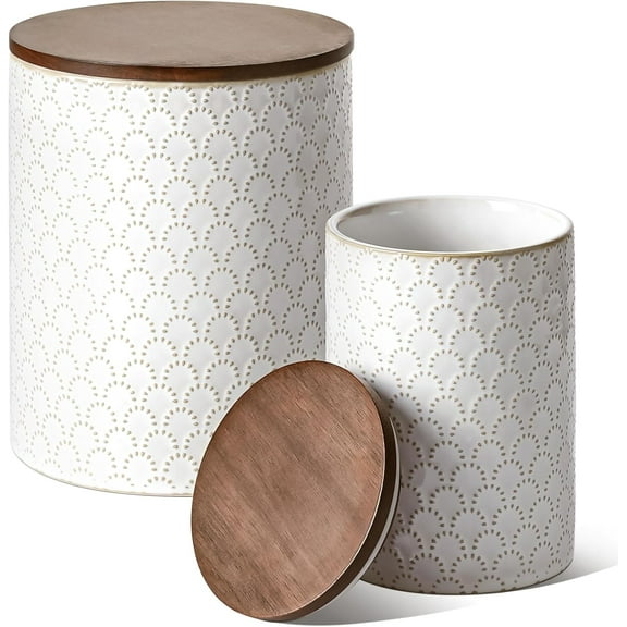 Ceramic Kitchen Canister Set with Airtight Lids, Food Storage Containers for Flour, Sugar, Coffee - Large Embossed Jars for Pantry Storage & Countertop Decor - Set of 2 (78/25 oz), Clover