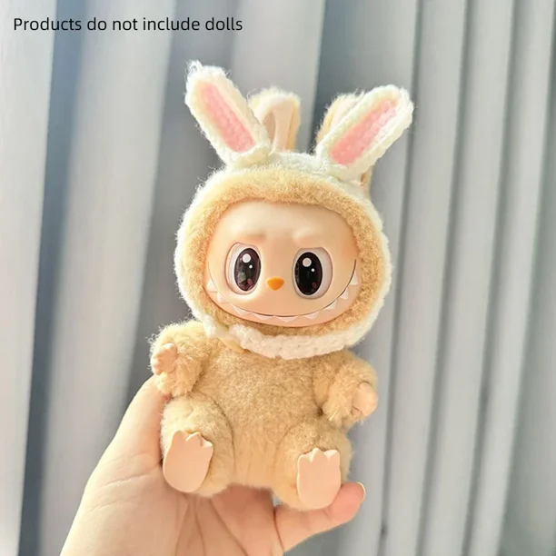 Para Labubu Idol hecho a mano tejido Orejas de conejo Rana diadema suéter ropa 15-17cm Mini ropa de muñeca de peluche accesorios de atuendo