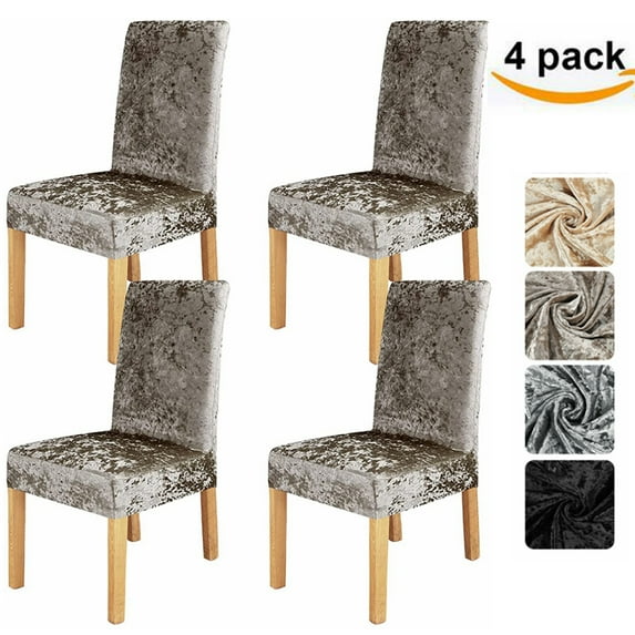 Pack of 4 Crushed Velvet Chair Covers for Dining Room Chairs, Chair Slipcovers for Hotel Dining Room Ceremony Banquet Wedding Party Decor, Light Gold