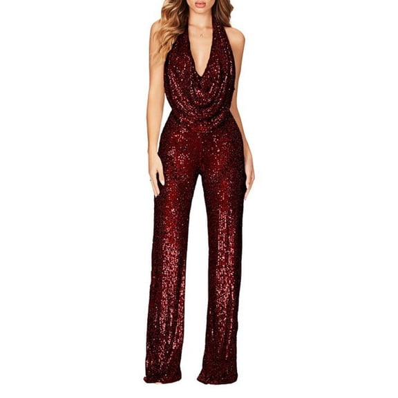"Elegant Sleeveless Neck Sequin Jumpsuit For Women's Business Casual Fashion" Long Dresses for Masquerade plus Size Mesh Dress Formal Dresses for Women plus Formal Evening Wear Dress with Lace Formal