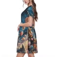 thumbnail image 2 of Easygdp Starry Sky Planet Lollipop para Vestido Transpirable de Mujer, Vestido Suelto de Manga Corta con Pliegues y Bolsillos para el Verano, 2 of 6