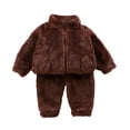thumbnail image 4 of 1-7T Toddler Little Boys Girls Winter Warm Fleece Clothes 2Pcs Kids Casual Thick Plush Zipper Jacket Coat with Pockets + Solid Long Pant Set, 4 of 7
