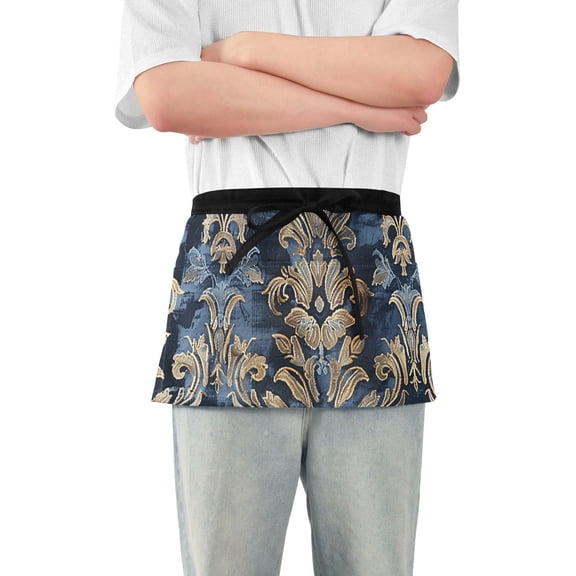 Boho Floral Waist Apron Adjustable Server Half Apron Kitchen Cooking with 3 Pockets for Men Women