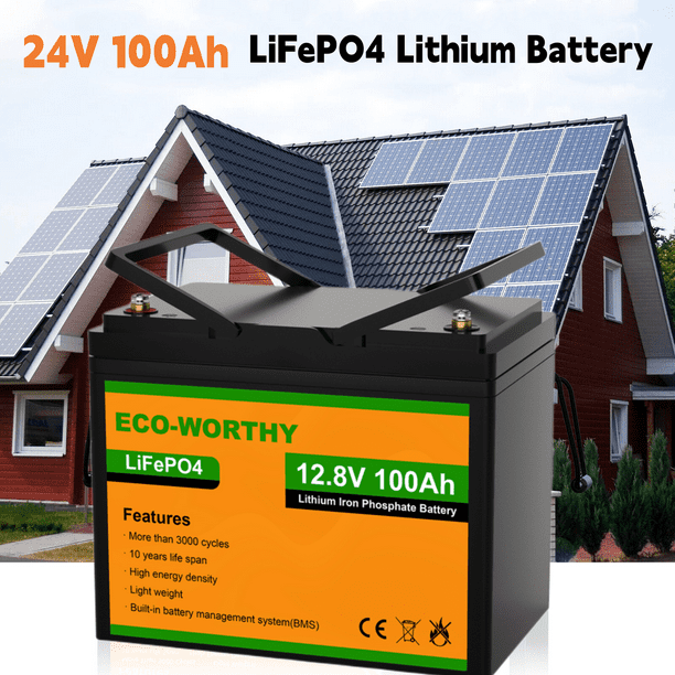 EcoWorthy 12V 100AH LiFePO4 Lithium Battery Rechargeable BMS for RV