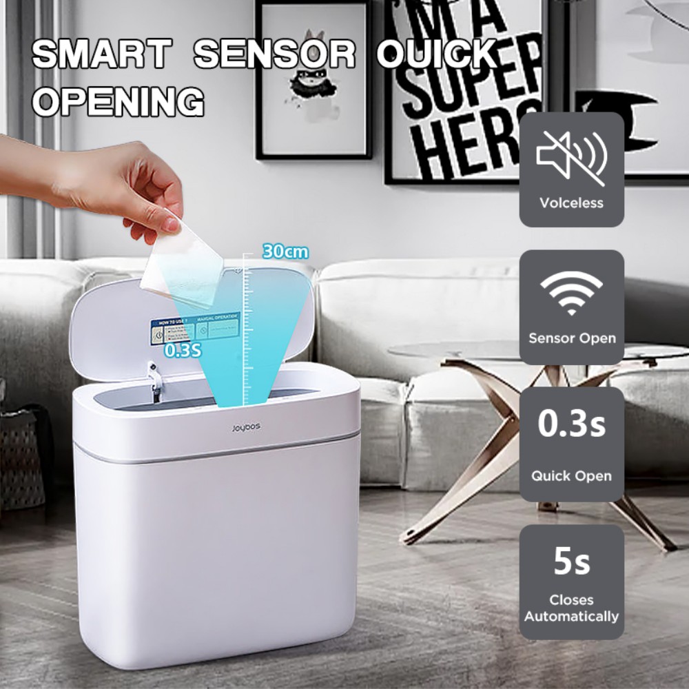 Joybos Bathroom Trash Can with Lid, 3 Gallon Slim Plastic Waste Basket, Motion Sensor Garbage Bin