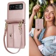 thumbnail image 7 of For Motorola Razr 40 PU Leather Case, Stylish Crossbody Strap Wristband Card Slots Magnetic Snap RFID Blocking Drop Protective Rugged Case for Motorola Razr 40, Rosegold, 7 of 7