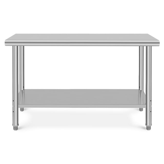 YUSAZENS 60 x 24 x 35 Inch Double Layer Stainless Steel Workbench, Stationary Prep Work Table No Casters and No Rear Back Panel for Home Workshop