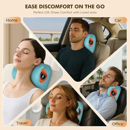 Portable Neck Massager with Heating and Vibration, 4-in-1 Customizable Massage Modes for Muscle Tension Relief, Wireless Remote Control, Cervical Traction Device