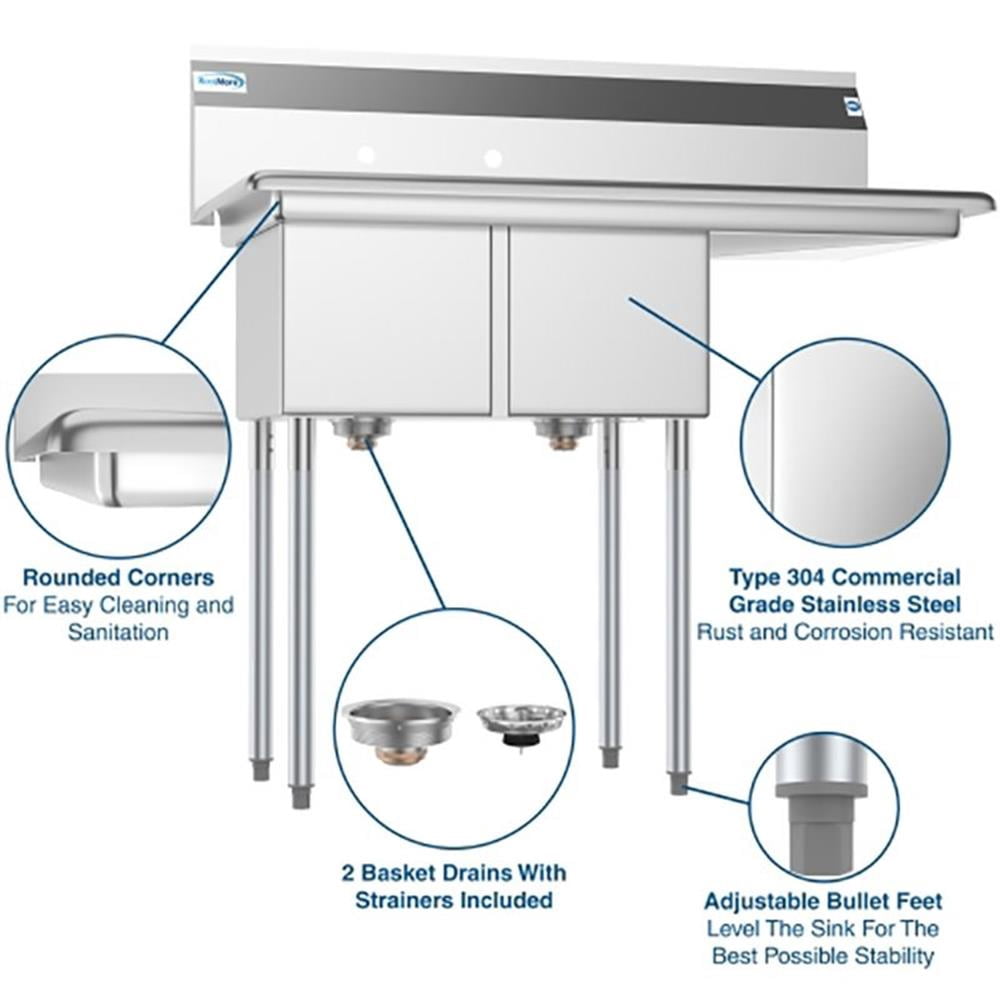 Pemberly Row Silver 12x16x10 Right Stainless Steel Kitchen Prep & Utility Sink