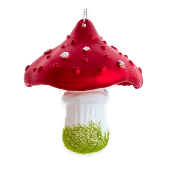 Kurt Adler T3510 Shimmering Glitter Mushroom Rosy Red and White 3.6 Inch Acrylic Hanging Christmas Decoration Ornament