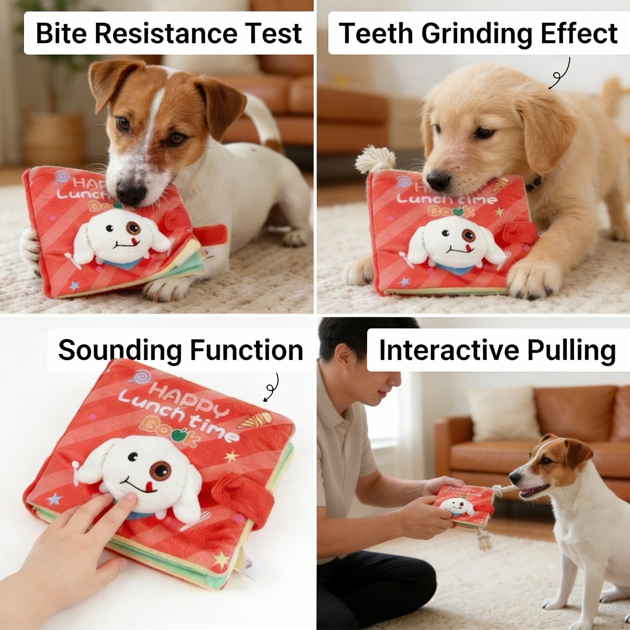 Lunch Book Shape Snuffle Dog Toy, Interactive Treat Dispensing Puzzle Toy with Crinkle Sound, Durable Teeth Cleaning Pet Toy for Small to Medium Dogs