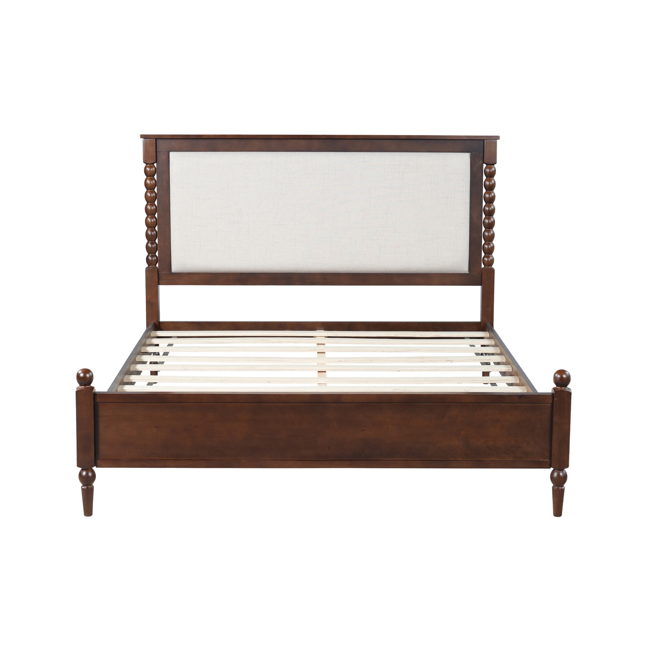Christopher Knight Home Traditional Wood Bed Frame with Spindle Upholstered Headboard, Queen Size, Brown