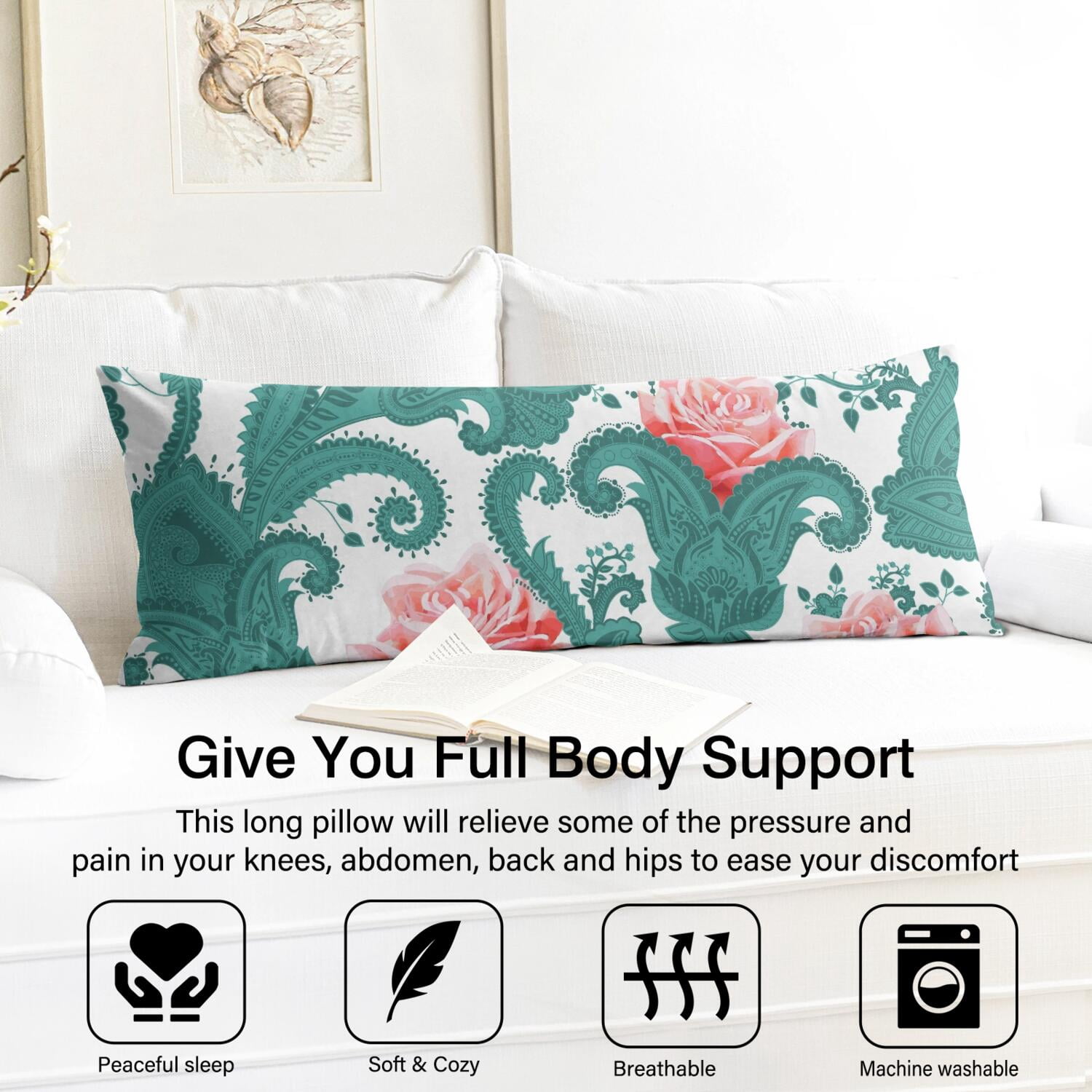 Chic Bohemian Body Pillow Cover 20x54 - Exotic Vintage Long Pillow Case with Invisible Zipper, Stretchy & Durable Full Body Pillowcase for Sleeping, Lounging, Pregnancy