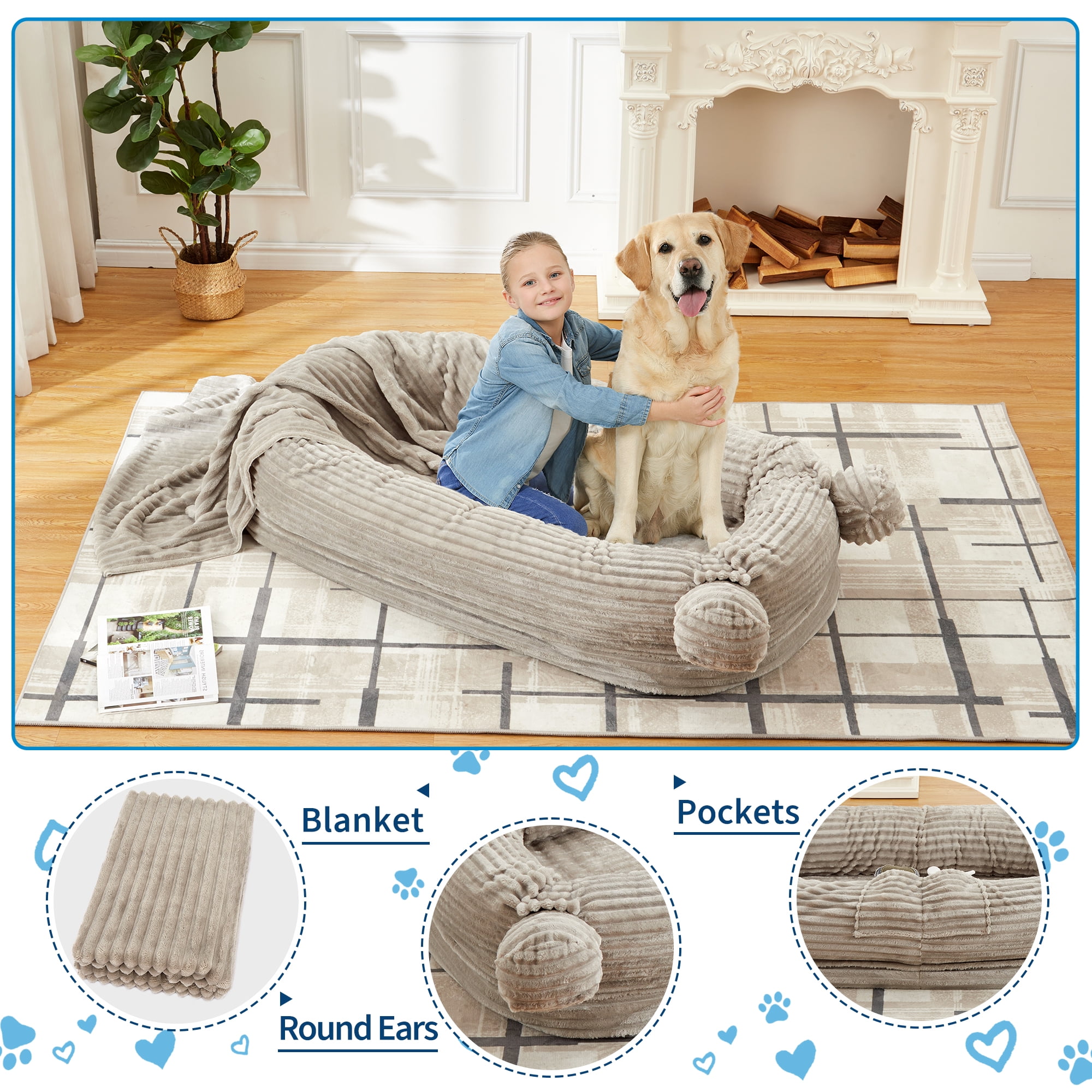COOLYI Orthopedic Dog Beds for Extra Large Dogs 44x32Inch, Waterproof Memory Foam XL Pet Bed with Sides, Non-Slip and Egg-Crate Foam with Washable Removable Cover Brown