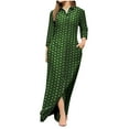 thumbnail image 4 of QLEICOM Women's Casual Turn-down Collar Shirt Dresses Long Sleeve Button Down Long Dress Bohemian Floral Mid Waist Dress with Pockets Summer Beachwear Temperament Maxi Dress Green XXL, 4 of 5