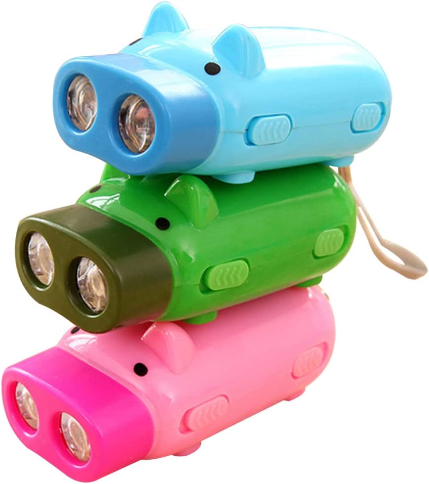 3pcs Kids Flashlights Hand Crank Flashlight Small Mini Cute Cartoon Pig