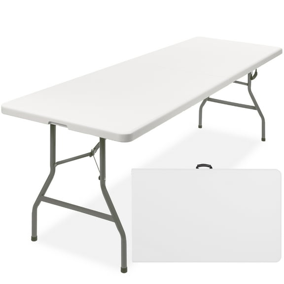 Best Choice Products 8ft Plastic Folding Table, Indoor Outdoor Heavy Duty Portable w/ Handle, Lock for Picnic - White