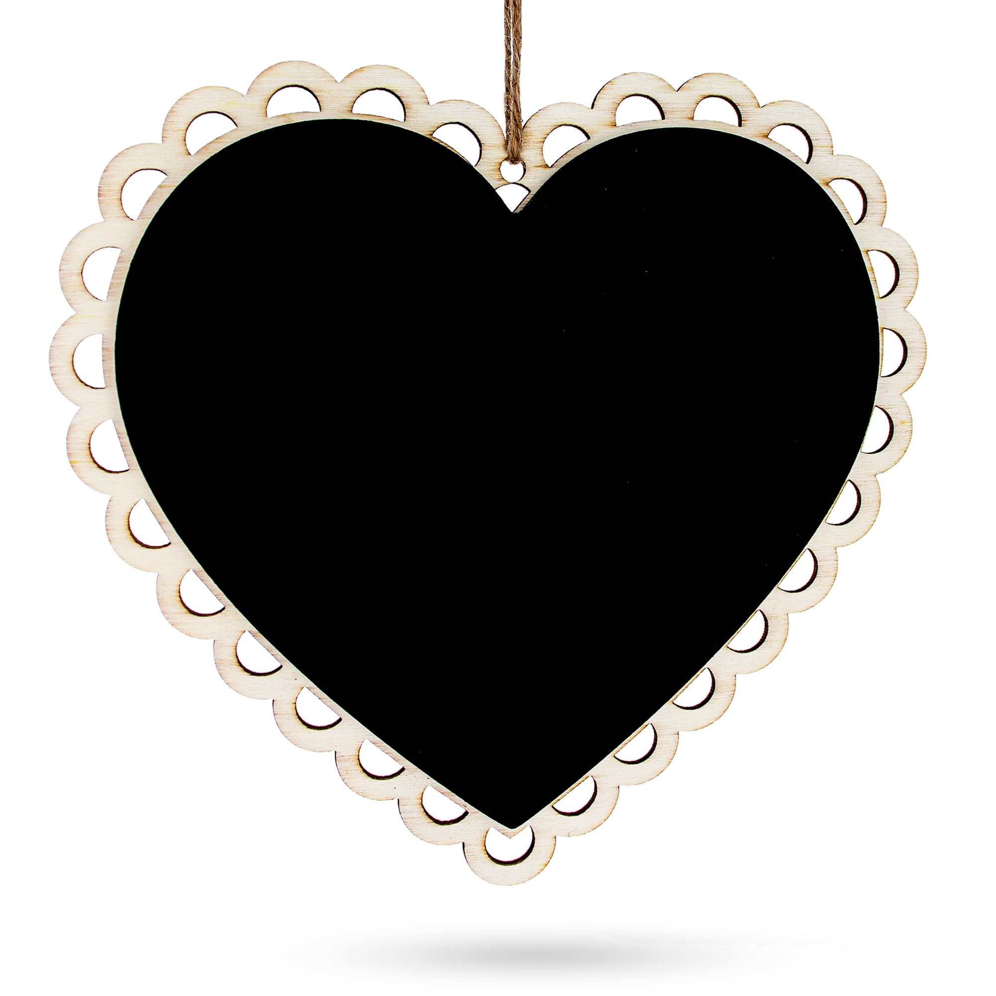 20 Pieces Mini Heart Shape Hanging Wooden Blackboard Chalkboard Blank Tags with 