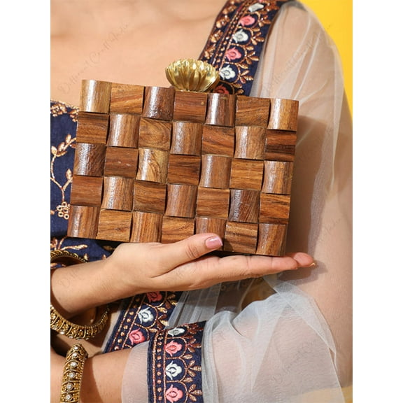 Different Craft India Wooden Vegan Handbag For Women On her Wedding Day, Shoulder Bag, Clutch bag