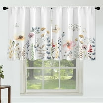 Floral Leaves Curtains 27 Inches Wide 24 Inches Length 2 Panels Watercolour Pink Flower Rod Pocket Window Curtain Plant Printed Curtains for Kitchen Bathroom