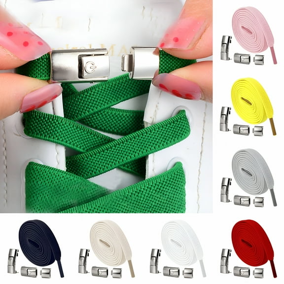 TELOLY 2Pcs No Tie Shoelaces Heavy Duty Quick Release Press Lock Lazy Shoe Lace with Metal Lock Buckle for Kids Adults Elderly
