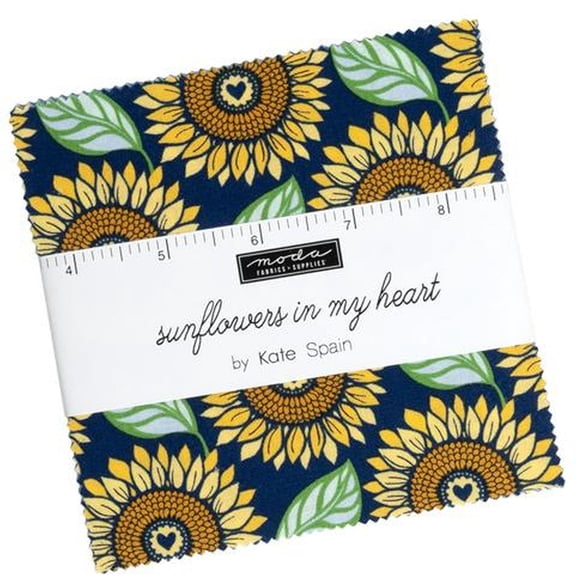Sunflowers In My Heart Charm Pack by Kate Spain ; 42 - 5" Precut Fabric Quilt Squares