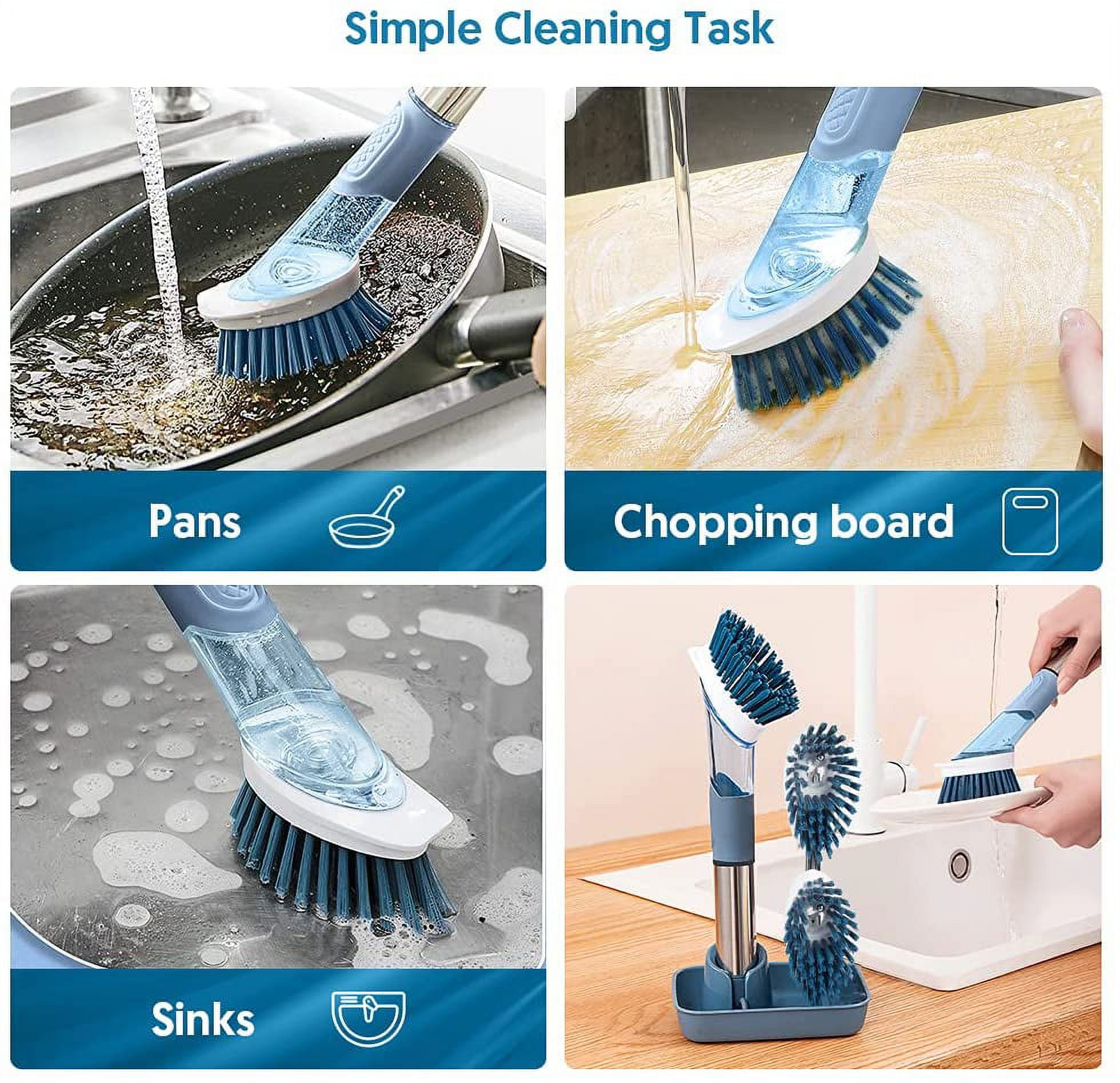 Dish Brush with Soap Dispenser for Dishes Pot Pan Kitchen Sink Scrubbing, Blue 2pcs, Size: 2 Pcs Dish Soap Brush
