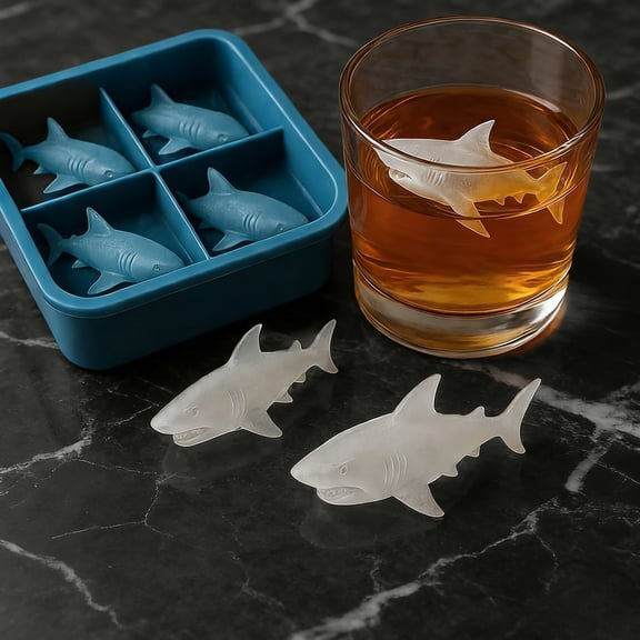 Inerposs Sharks Ice Cube Tray, Silicone Molds for Ice, Food-Grade Kitchen Accessories, Creative Shark-Shaped Ice Maker, Multi-Functional Ice Tray for Drinks and Desserts