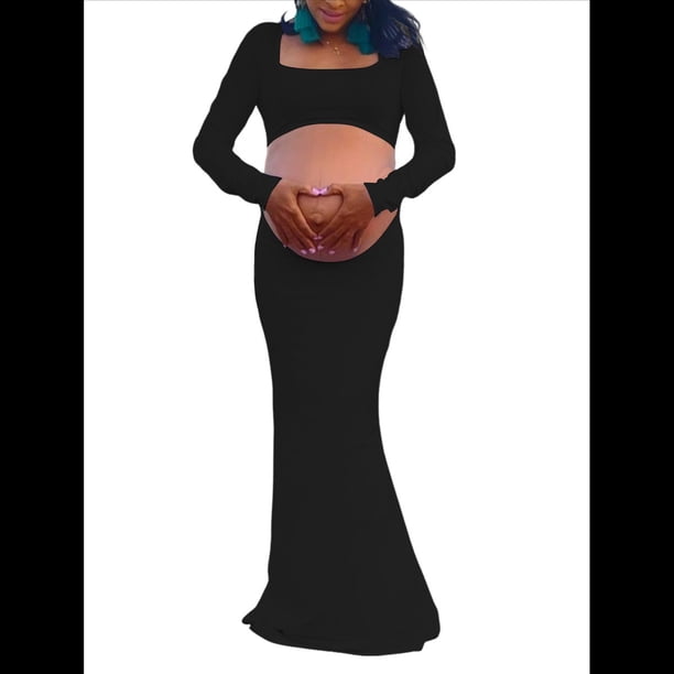 Vestido de Maternidad para Sesión de Fotos, Larga, Sexy, con Escote y Espalda Descubierta, Maxivestido de Maternidad, Trajes de Fotografía Negro XL