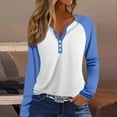 thumbnail image 2 of Hearthz Long Sleeve Shirts for Women Cotton Loose V-Neck Button Henley Shirts for Women Loose Fit Fall Color Block Raglan Sleeve Women Blouse, 2 of 5
