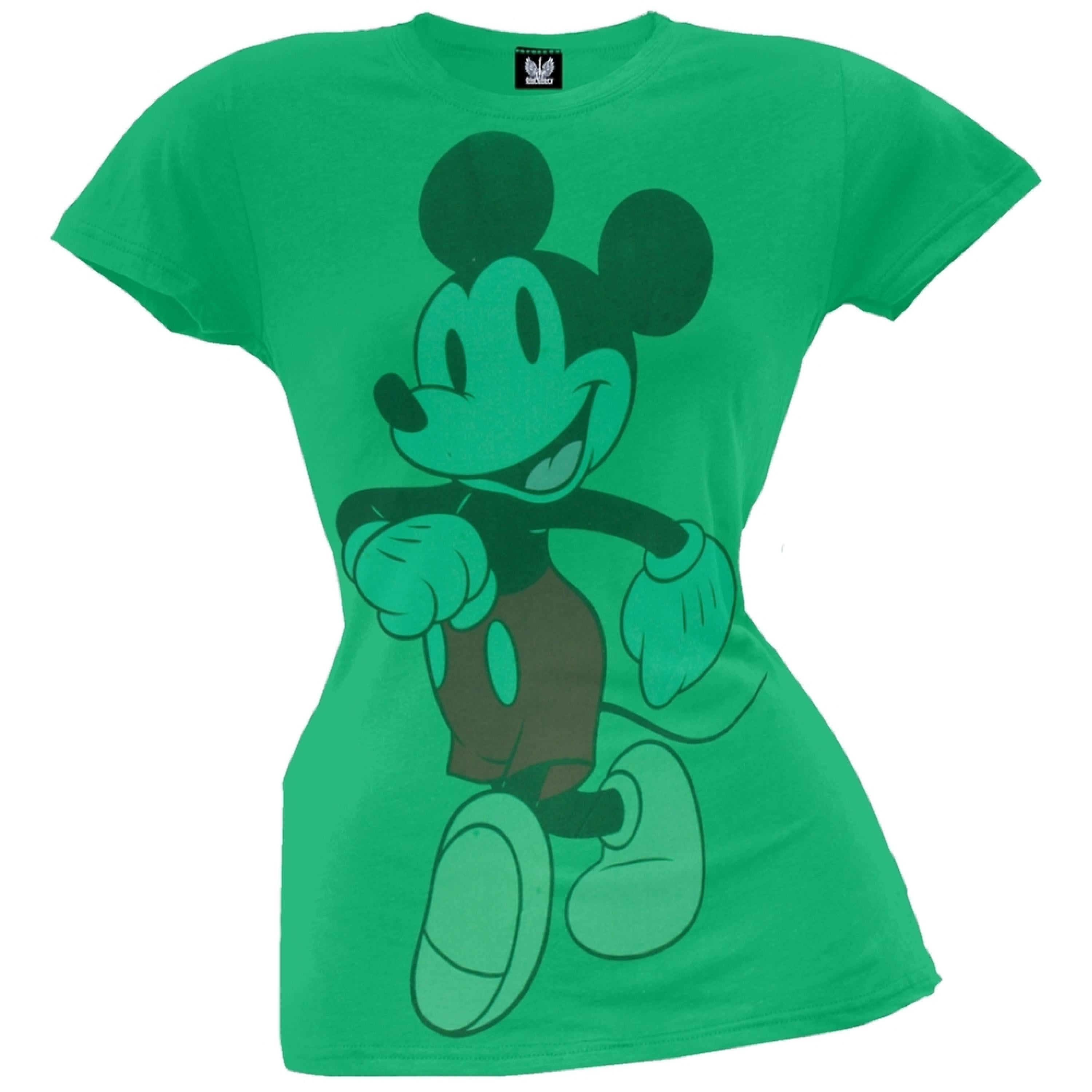 Mickey Mouse - Walking Green Juniors T 