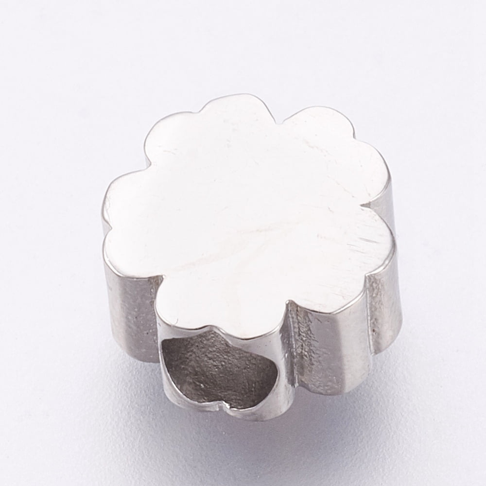 304 Stainless Steel European Beads Large Hole Beads with Rhinestone Flower Stainless Steel color Light Sapphire 11x7mm Hole: 4mm
