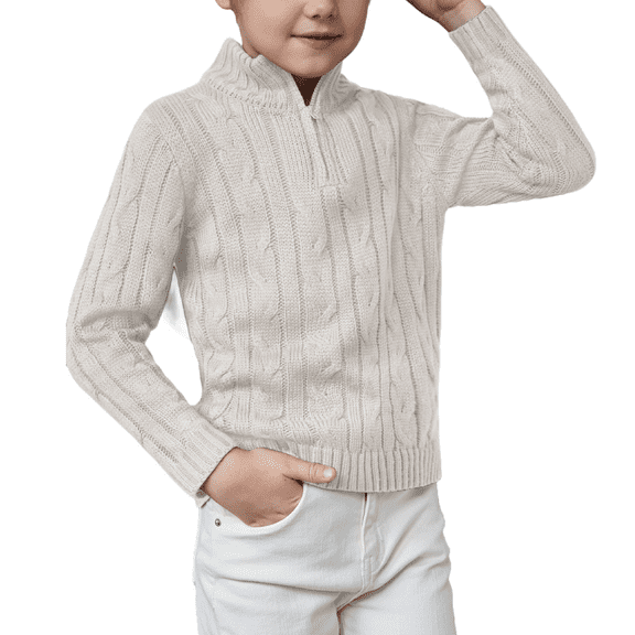 Oudiya Toddler Boys Cable Knitted Pullover Sweater Half Zip Long Sleeve Lightweight Fall Winter Knitwear Outfit, 3-11 Years