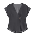 thumbnail image 6 of APEXFWDT Women's Denim Vest V Neck One Button Cap Sleeve Casual Summer Jean Top,XXL,Dark Gray, 6 of 6