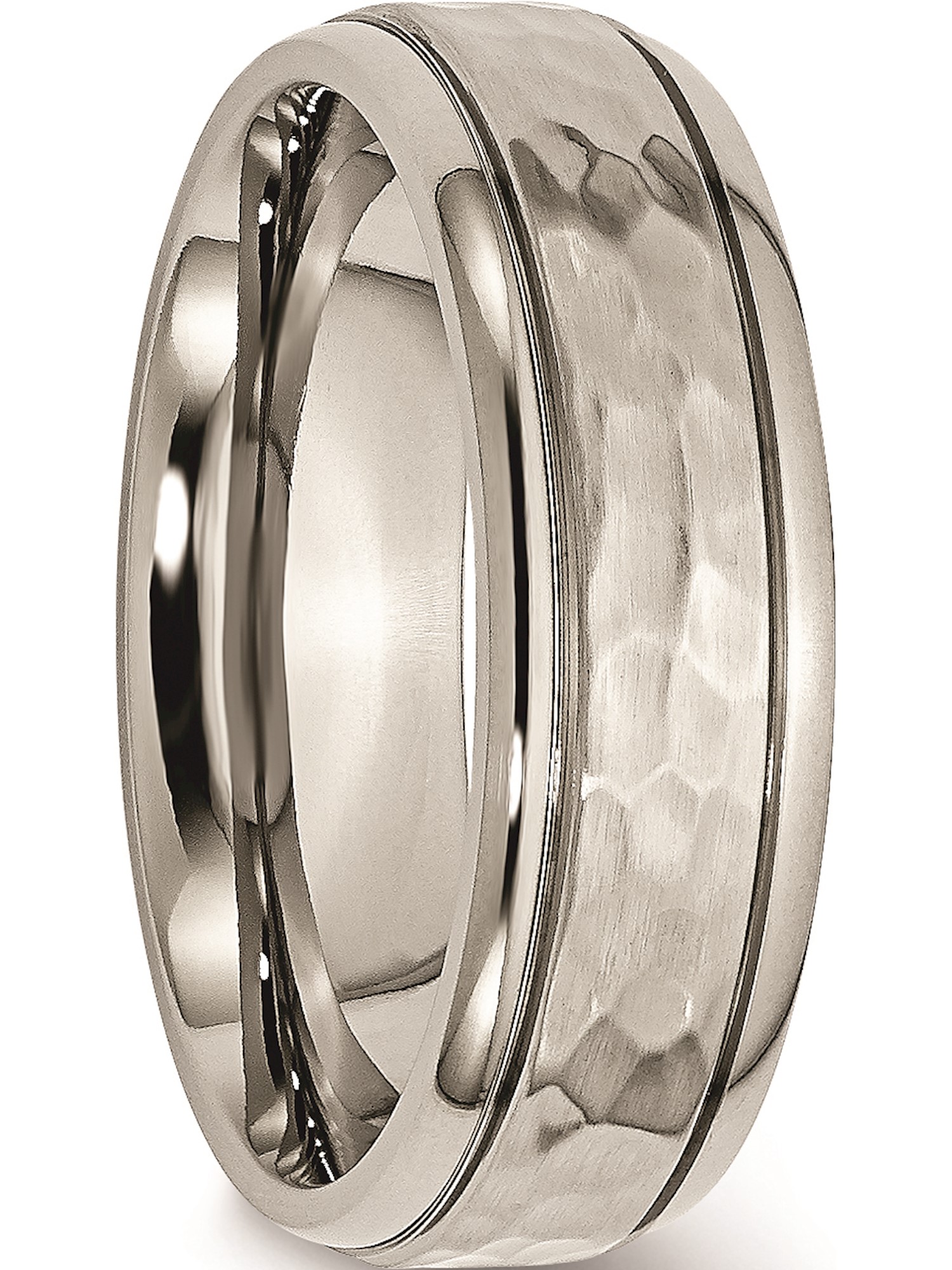 Box Titanium 7mm Grooved Edge Hammered And Polished Band