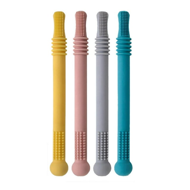 Tubos de mordedor huecos de silicona para la dentición del bebé, juguete de pajita para masticar para bebés.