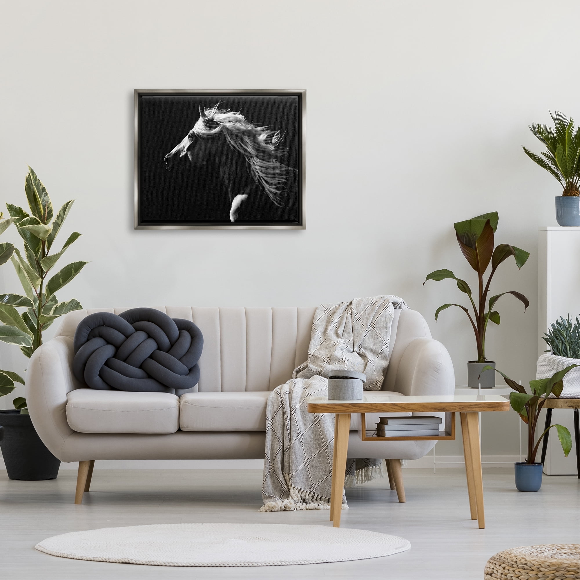 Stupell Industries Windblown Stallion Mane Animals & Insects Photography Gray Floater Framed Canvas Art Print Wall Art, 31 x 25