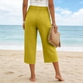 thumbnail image 4 of Wutalume Women's High Waisted Wide Leg Cotton Linen Capri Pants Baggy Loose Fit Summer Beach Vacation Pockets Trousers,Yellow 2XL, 4 of 4