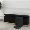 thumbnail image 3 of Contemporary Velvet & Faux Leather Storage Ottoman Blue, 3 of 5