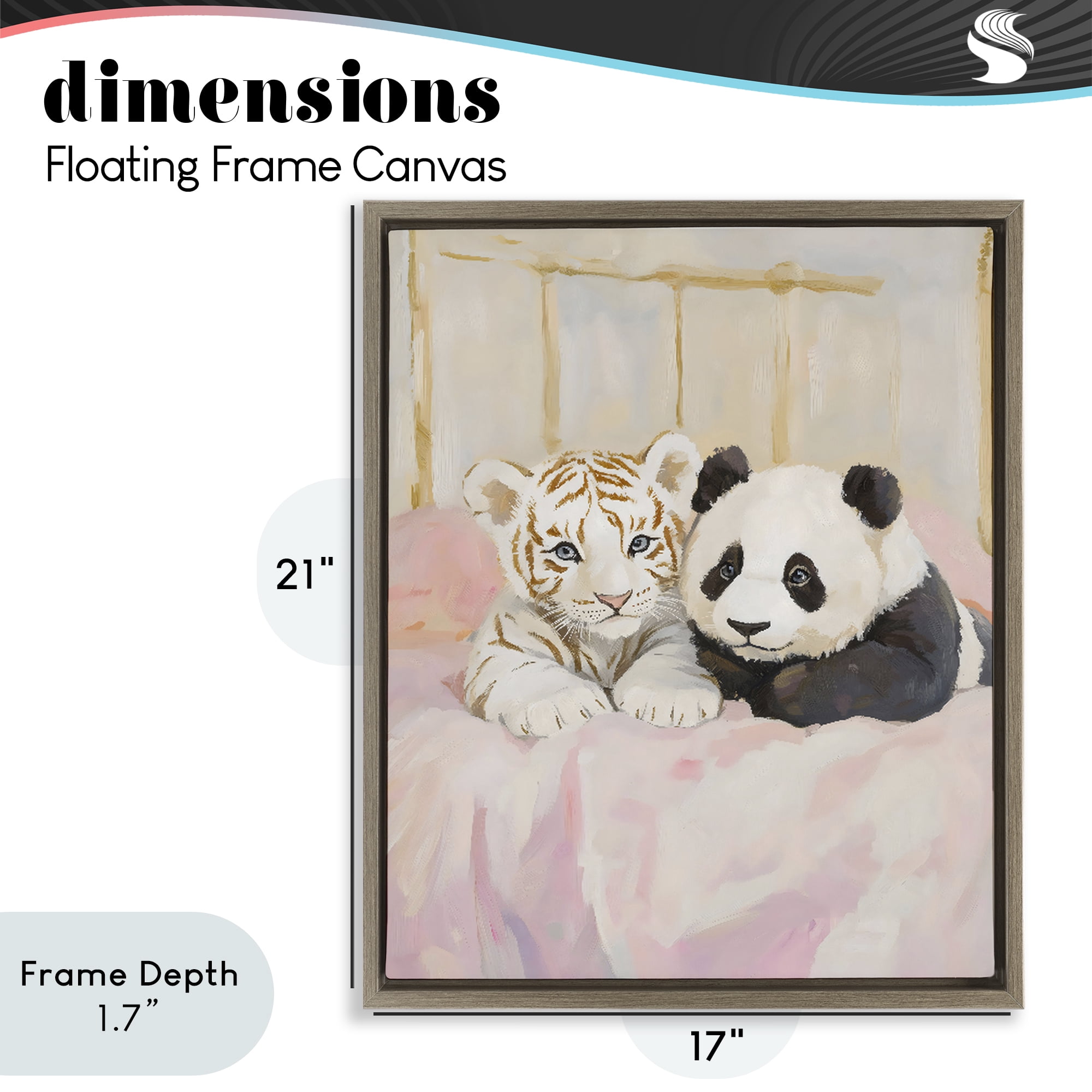 Stupell Industries Baby Panda & Tiger Cuddles Brown Framed Floater Canvas Wall Art, design by The Prints Vibe