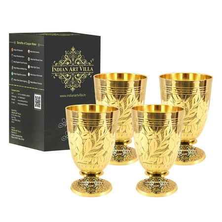 

Indian Art Villa Brass Designer Glass with Bottom Stand Drinkware 12 oz Set of 4