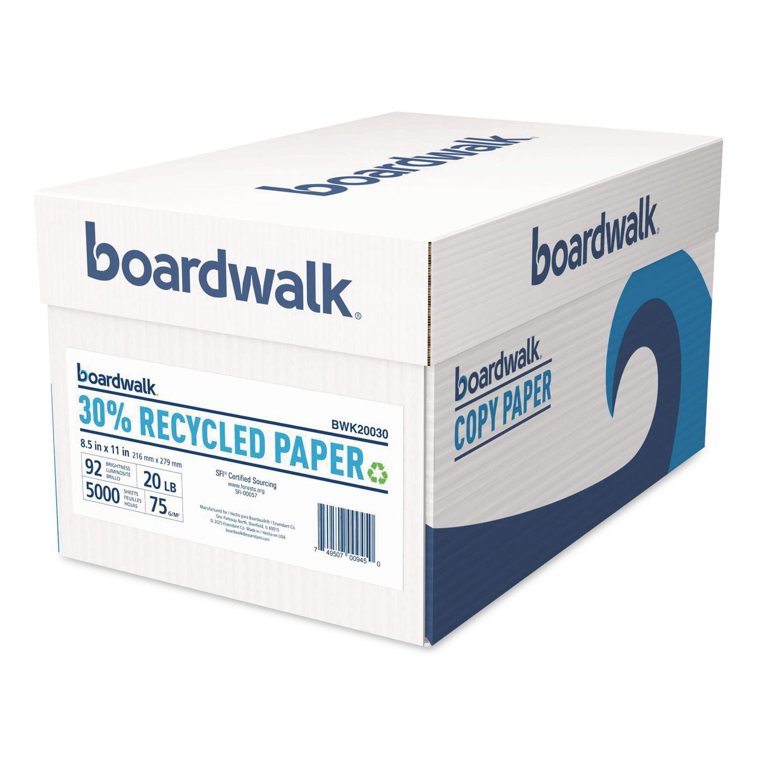 8.5 in. x 11 in. 20 lbs. Bond Weight 92 Bright 30 Percent Recycled Copy Paper - White (10-Reams/Carton)