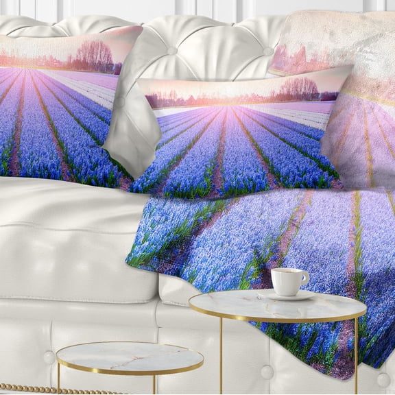 Designart Field of Blooming Hyacinth Flowers - Abstract Throw Pillow - 12x20