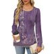 thumbnail image 2 of camiseta plisada de manga larga con cuello redondo y estampado casual para mujer morado/3xl, 2 of 6
