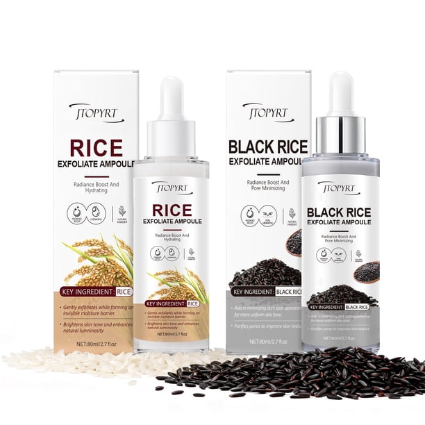 Ampolla Exfoliante Glow White & Black Rice - Gel Peeling con Extracto de Arroz - Elimina Suavemente Piel Muerta y Puntos Negros - Cuidado Facial Matutino y Nocturno para Todo Tipo de Piel - 2 x 80 ml