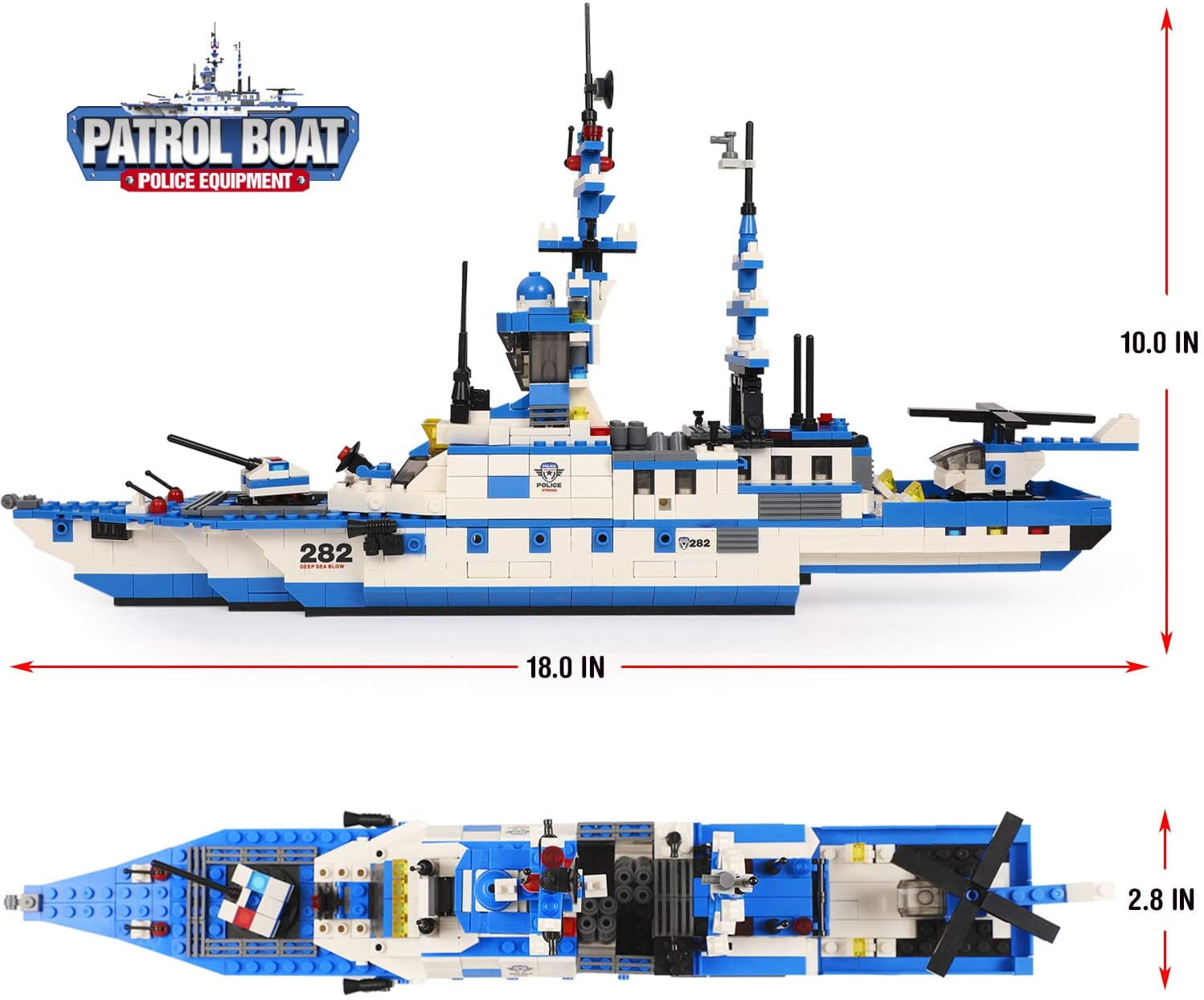 Creative Educational Toys,Gift for Boys Girls 6-12 1230pcs City Police Military Building Kit,6 in 1 Ocean Patrol Boat Building Toy with Storage Bucket,Police Toy Sets with Helicopter Car Battleship