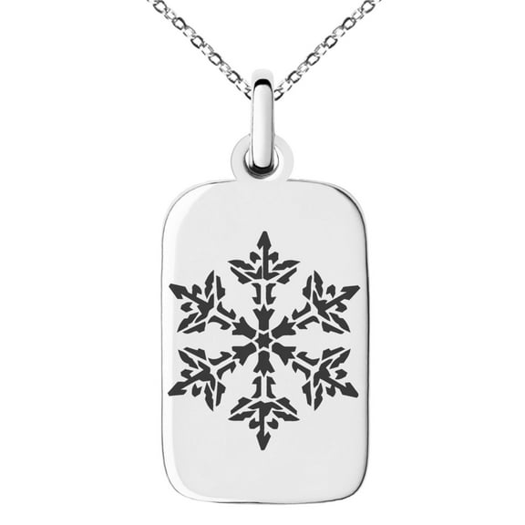 Stainless Steel Thorned Snowflake Engraved Small Rectangle Dog Tag Charm Pendant Necklace